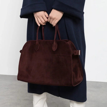 Burgundy suede leather tote sac