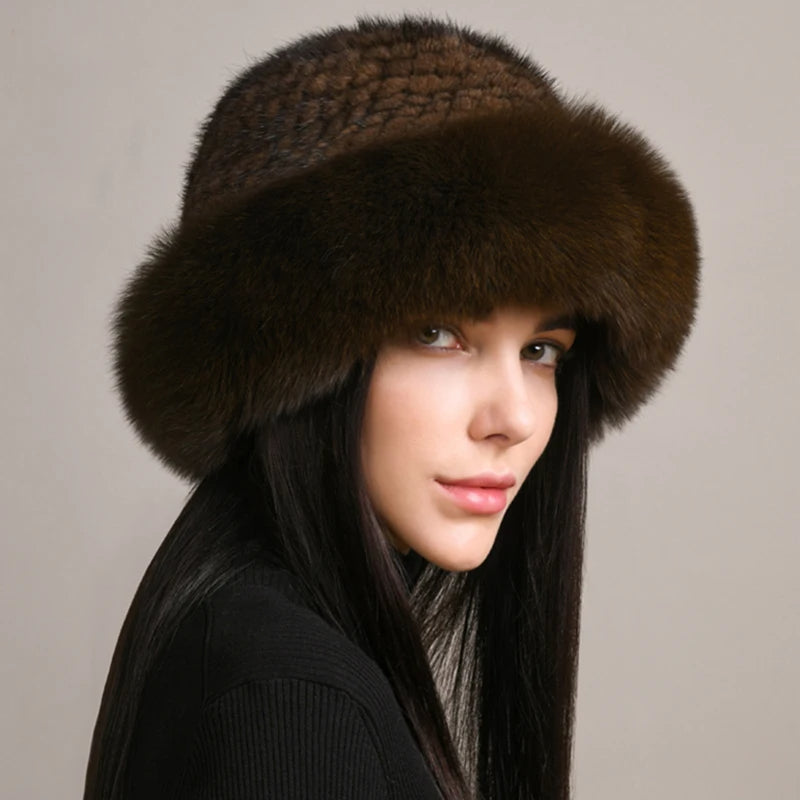 Coffee female fur hat