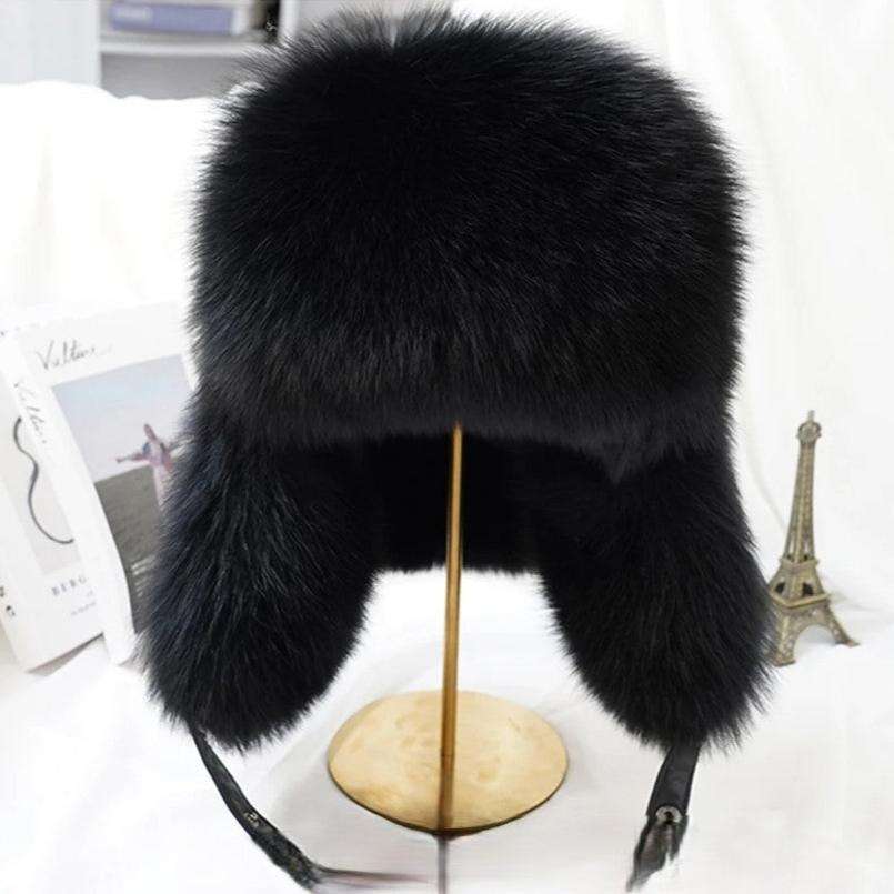 Black fluffy winter cap