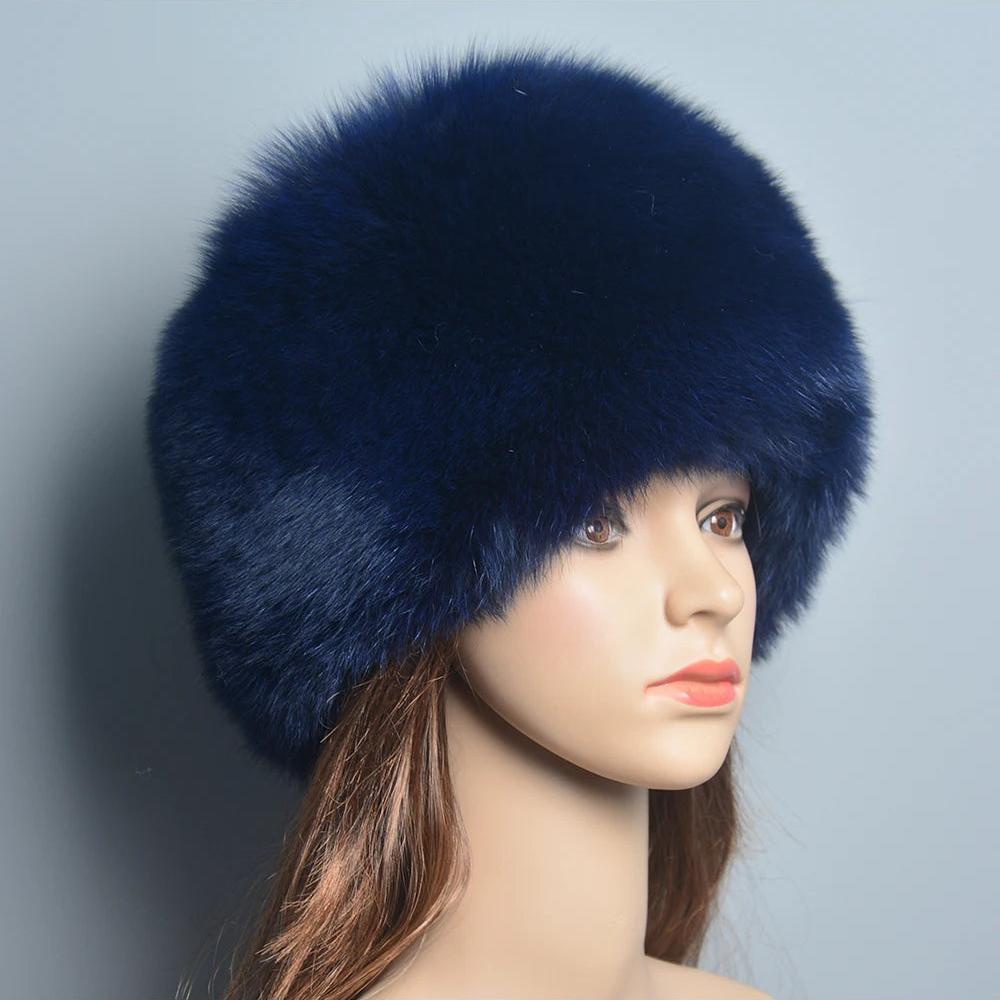 Blue female fur woman cap