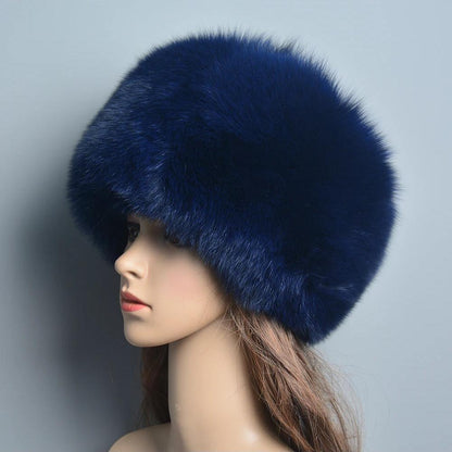 Blue fluffy fur winter cap