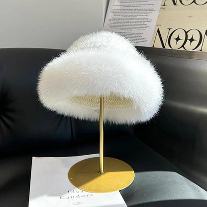 White female fur hat