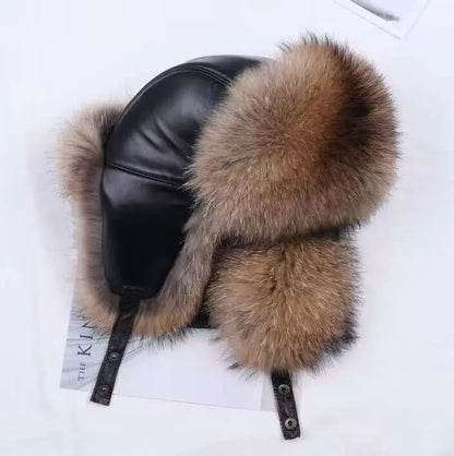 Fashion leather fur hat