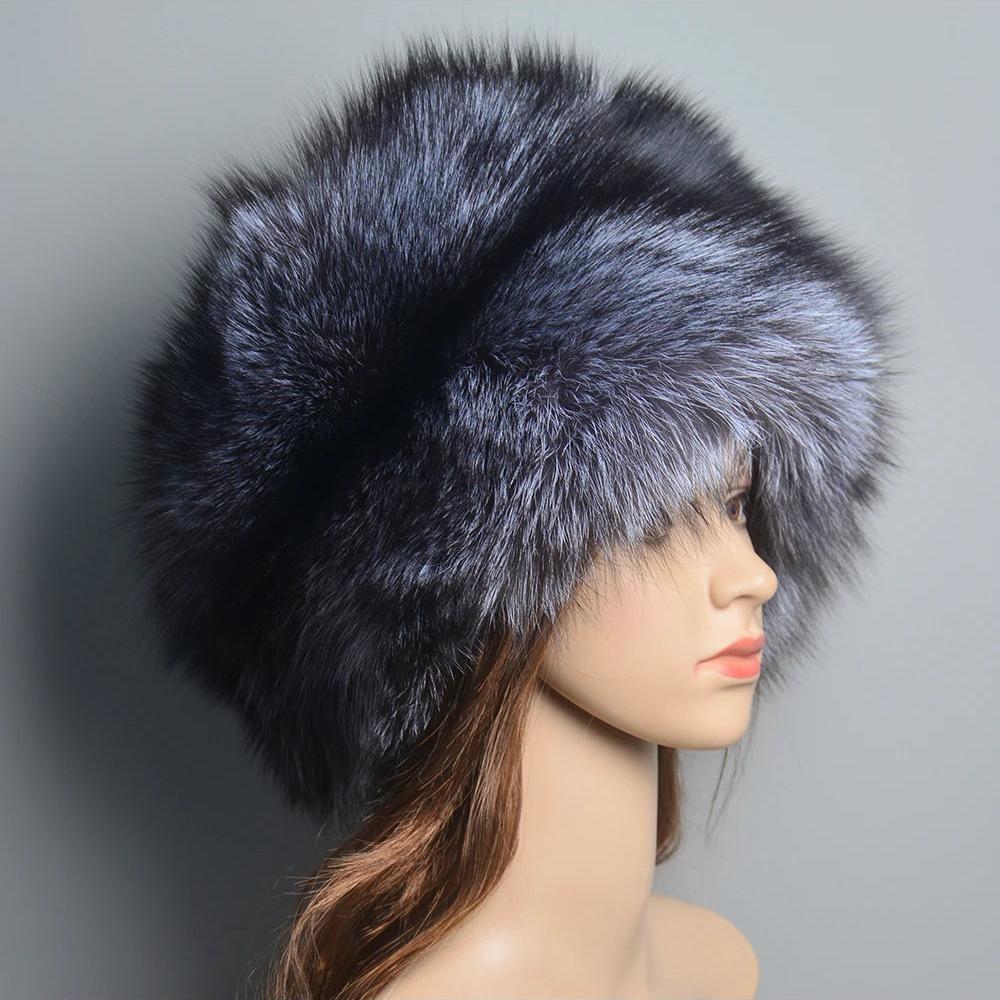 Grey fur female cap hat