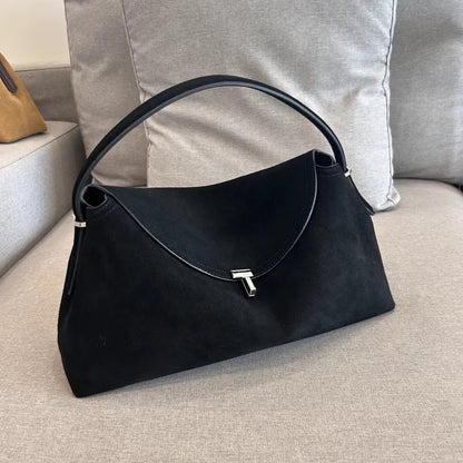 Suede black female bag