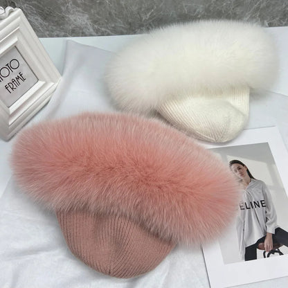 Pink and white fur cap