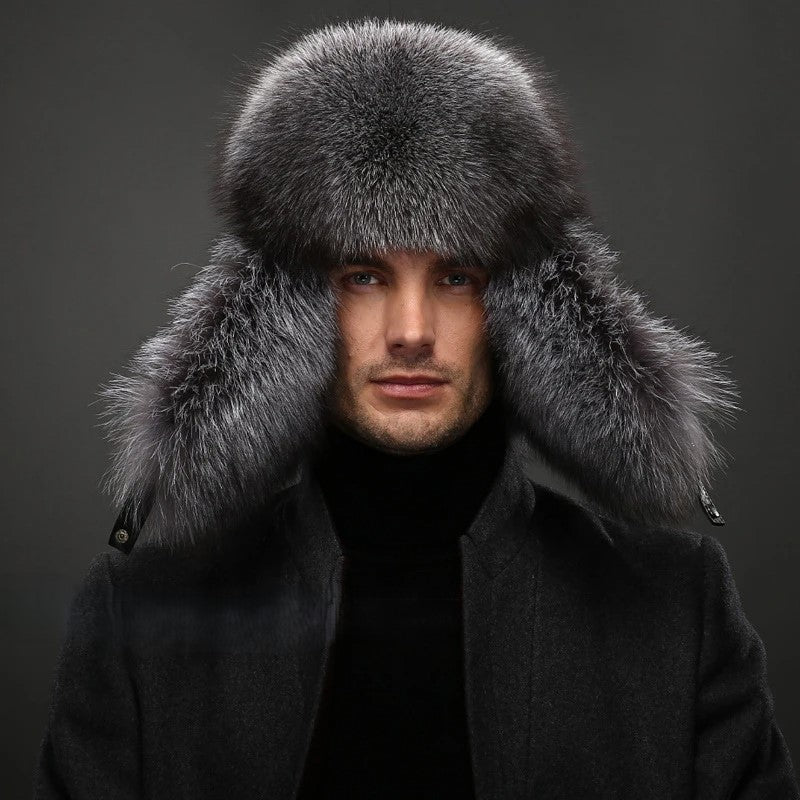 Grey male fur cap