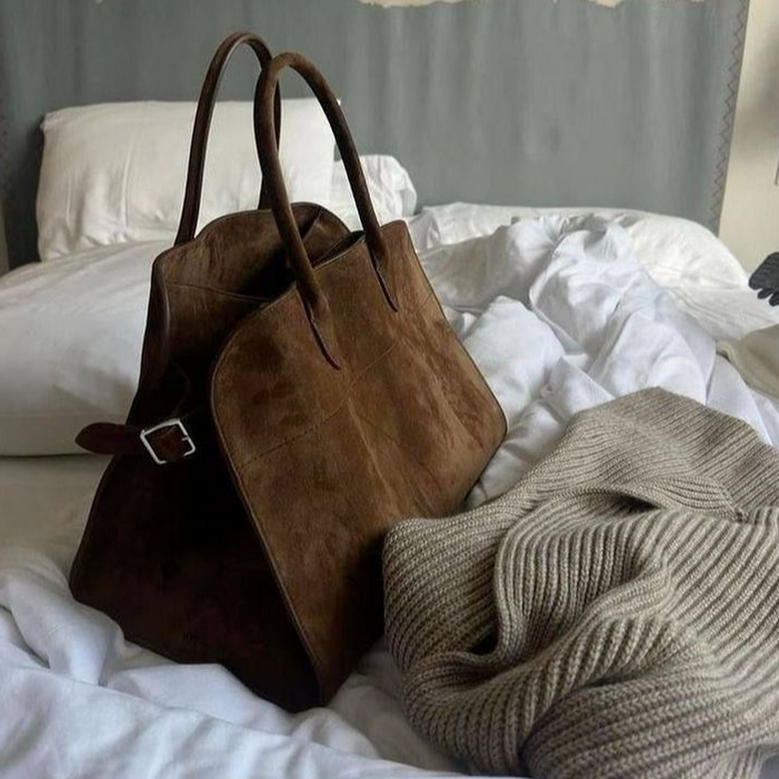 Brown suede fashion tote bag