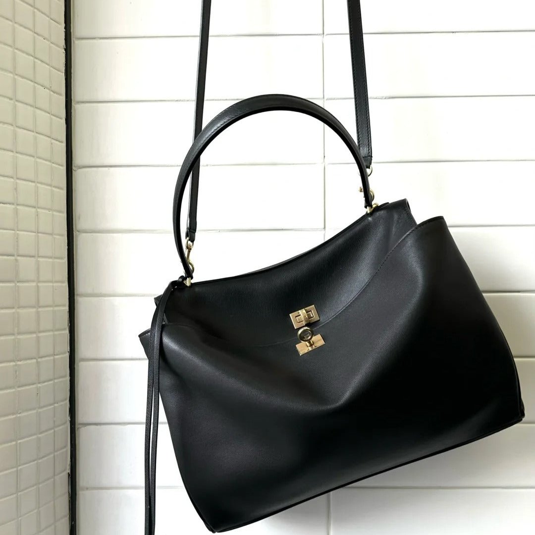 Black designer tote bag